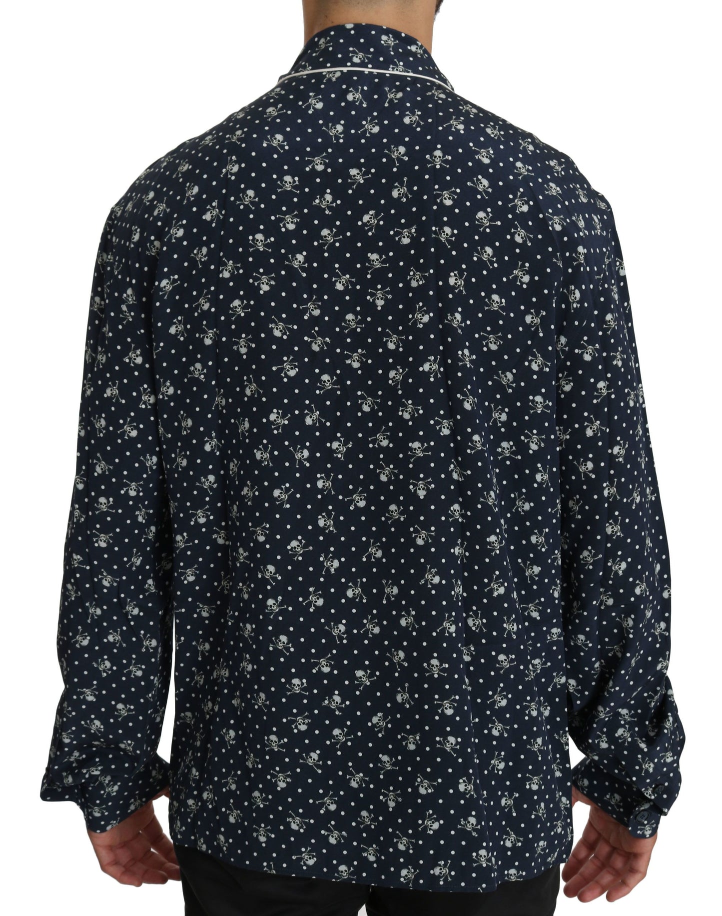 Dolce & Gabbana Silken Elegance: Blue Skull Print Lounge Shirt