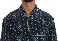 Dolce & Gabbana Silken Elegance: Blue Skull Print Lounge Shirt