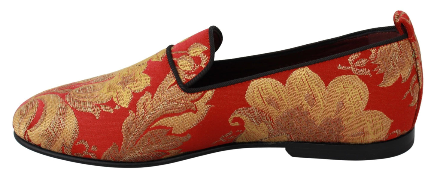 Dolce & Gabbana Rose Gold Brocade Loafers Slide Flats