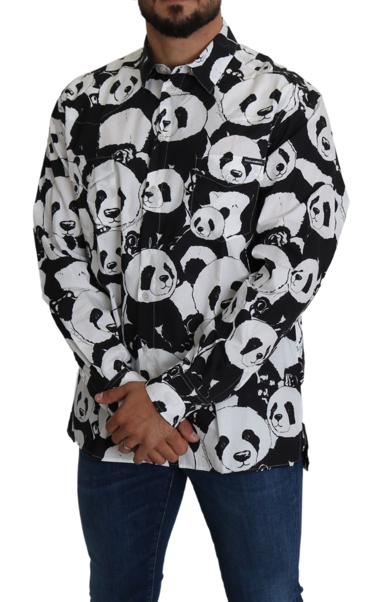 Dolce & Gabbana Panda Print Pure Cotton Shirt - Black White