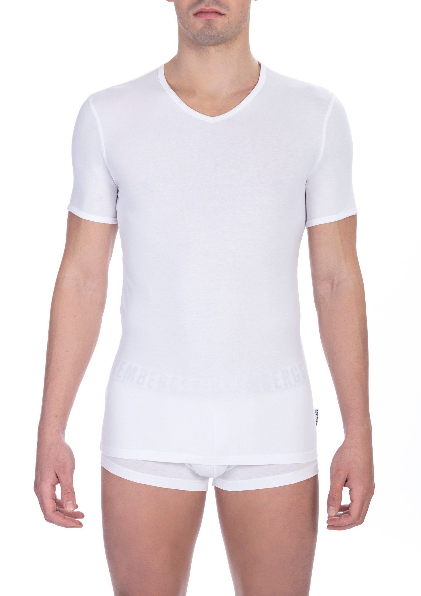 Bikkembergs White Cotton Men V-Neck T-Shirt