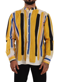 Dolce & Gabbana Elegant Yellow Striped Henley Shirt