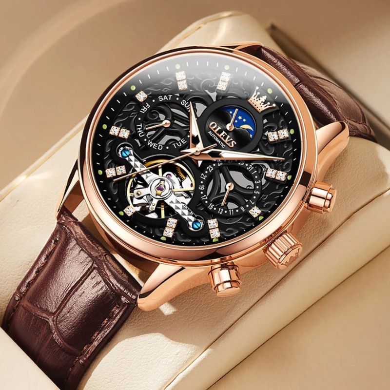 Elite Automatic Mechanical Watch with Leather Strap - Retail Flare