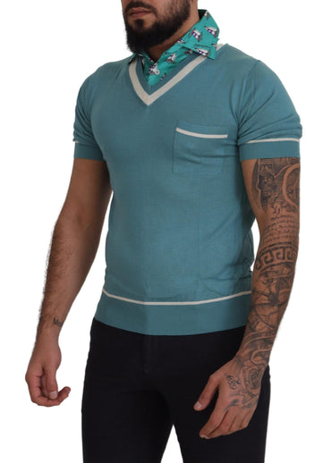 Dolce & Gabbana Elegant Silk Polo Tee with Boat Collar Print