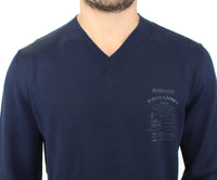 Ermanno Scervino Elegant Blue V-Neck Wool Blend Pullover