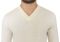 Ermanno Scervino Off-White V-Neck Wool Blend Pullover