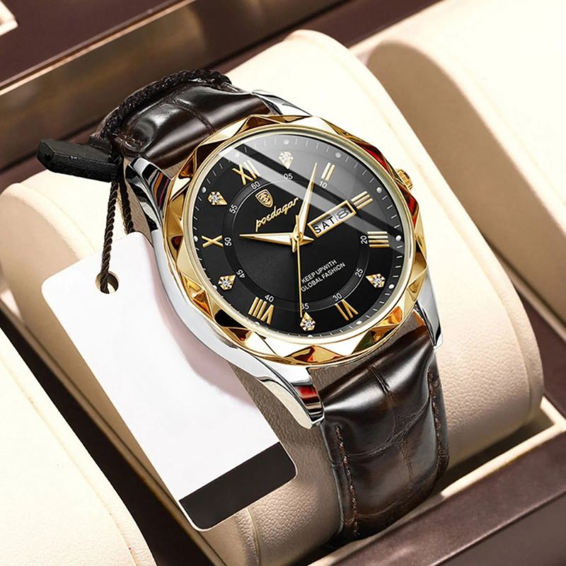 Timeless Luxury Leather Quartz Wristwatch