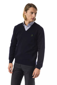 Uominitaliani Blue Merino Wool Men Sweater