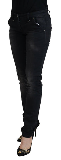 Acht Sleek Black Washed Low Waist Skinny Jeans