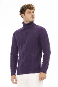 Alpha Studio Purple Merino Wool Men Sweater