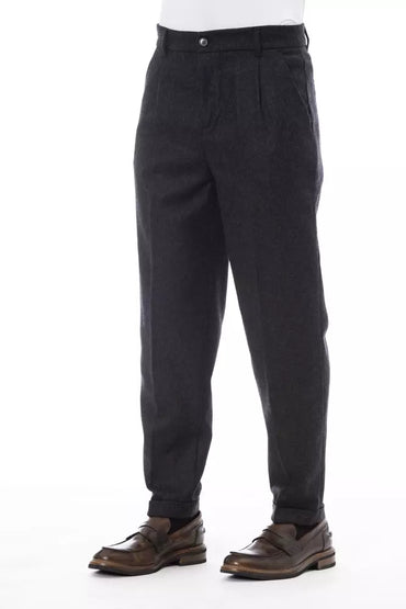 Alpha Studio Gray Wool Men Pants