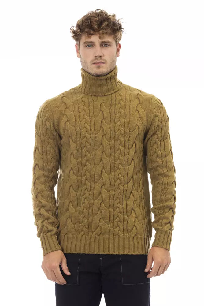 Alpha Studio Brown Wool Men's Turtleneck Sweater