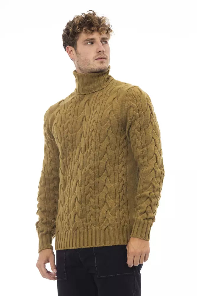 Alpha Studio Brown Wool Men's Turtleneck Sweater