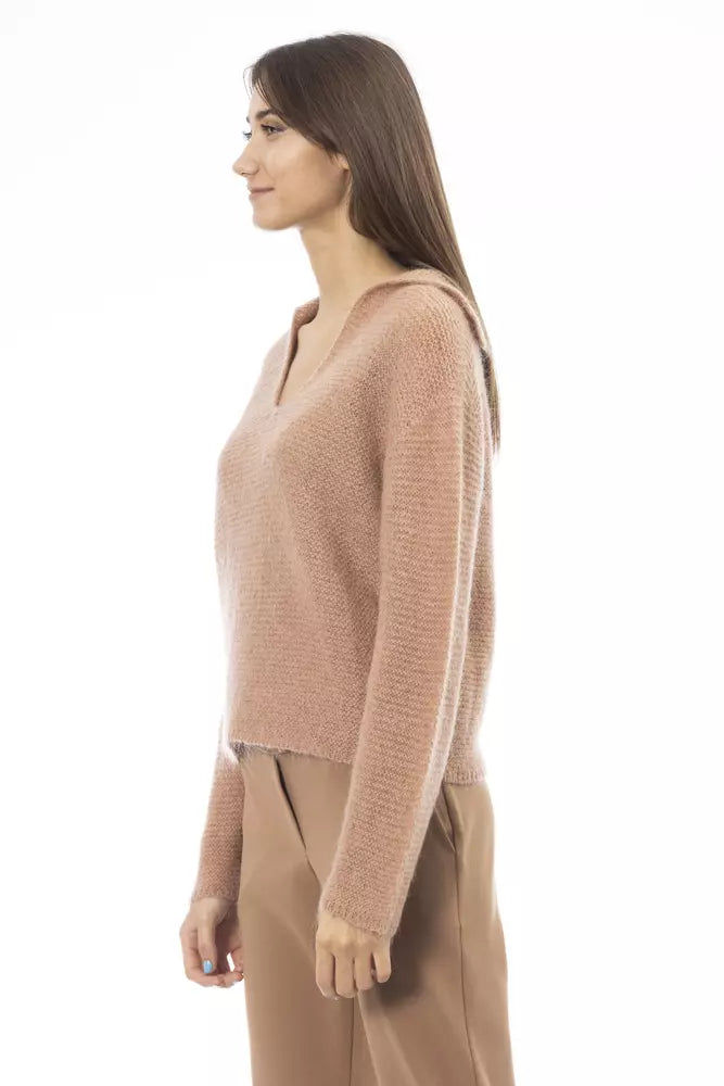 Alpha Studio Beige Merino Wool Women Sweater