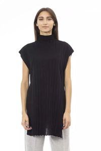 Alpha Studio Black Wool Women Sweater with Side Slits