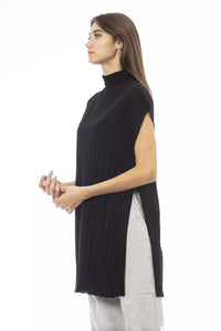 Alpha Studio Black Wool Women Sweater with Side Slits