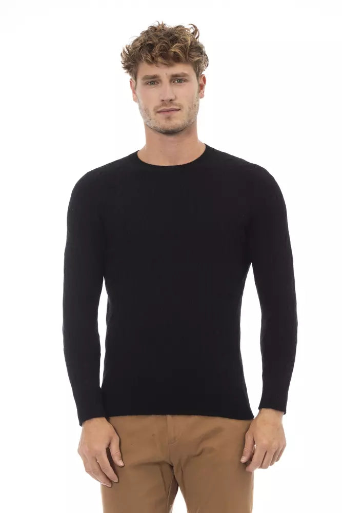 Alpha Studio Black Wool Men Sweater