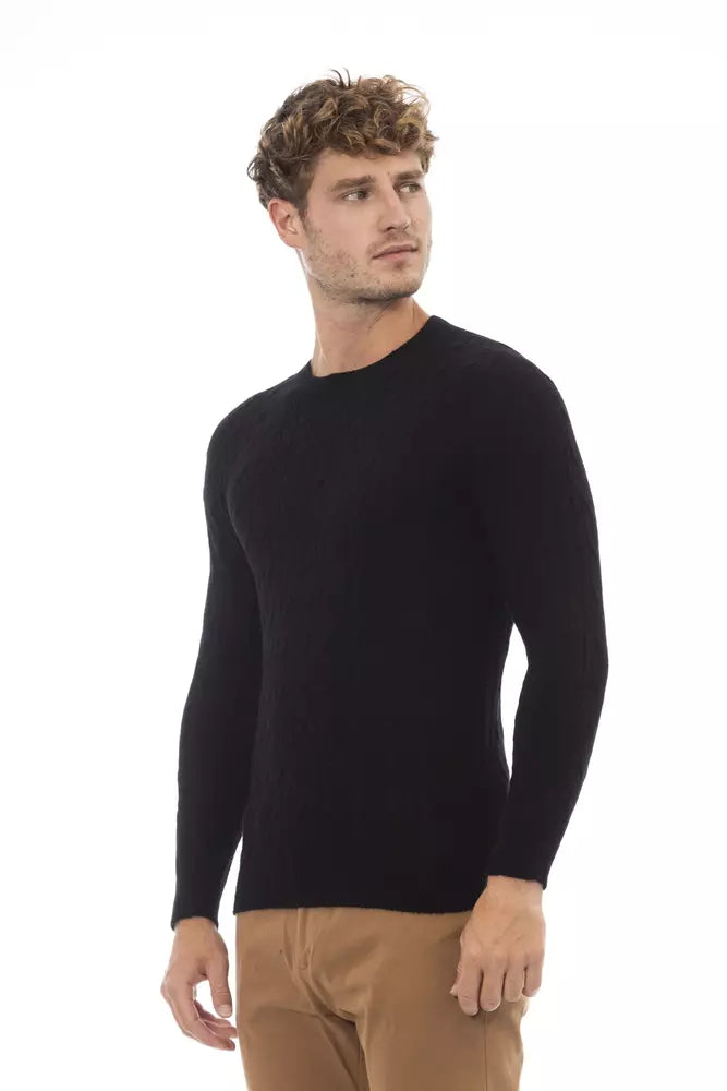 Alpha Studio Black Wool Men Sweater