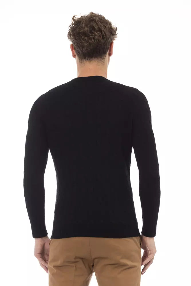 Alpha Studio Black Wool Men Sweater