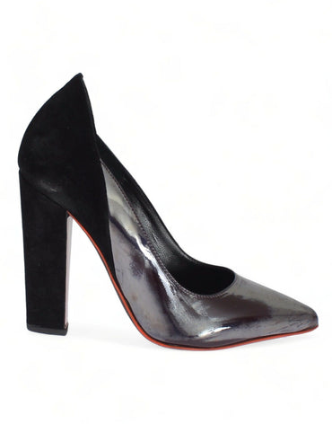 Cédric Charlier Chic Metallic Gray Leather Pumps