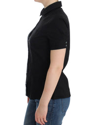 John Galliano Elegant Black Cotton Stretch Shortsleeve Blouse