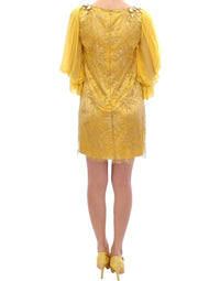 Dolce & Gabbana Yellow Lace Crystal Embellished Mini Dress