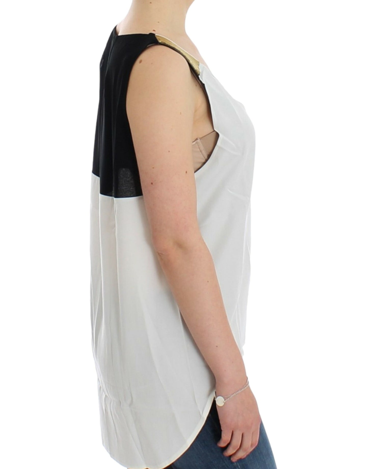 Costume National Elegant Monochrome Sleeveless Top with Gold Accents