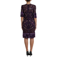 Dolce & Gabbana Elegant Purple Floral Lace Crystal Dress