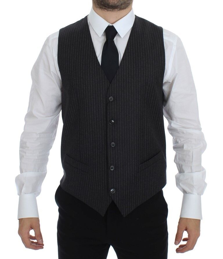 Dolce & Gabbana Elegant Gray Striped Wool Dress Vest