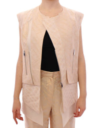 Zeyneptosun Exquisite Beige Brocade Sleeveless Jacket Vest