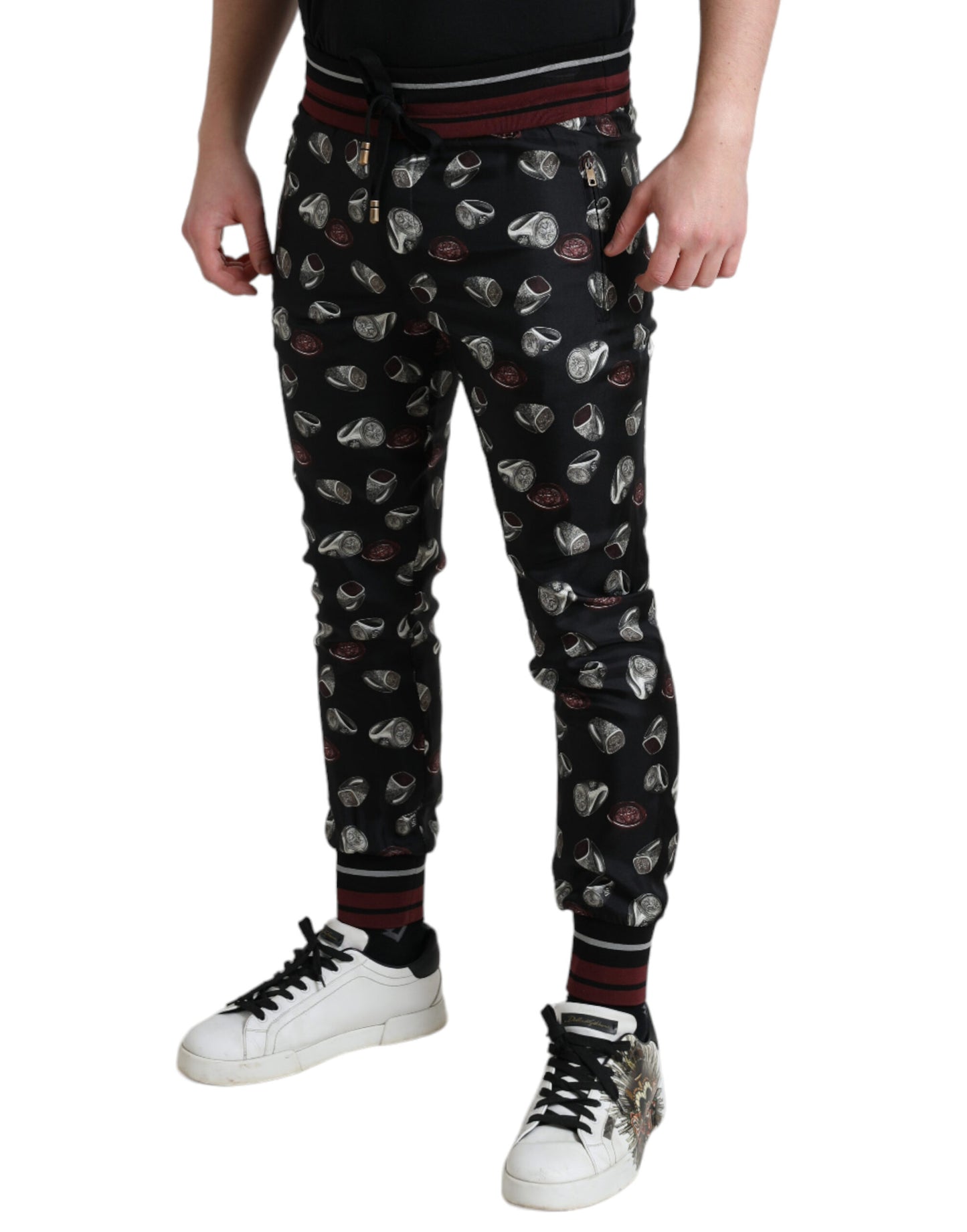 Dolce & Gabbana Elegant Silk Jogging Trousers with Ring Print