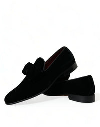 Dolce & Gabbana Elegant Black Velvet Loafers - Men's Luxury Footwear