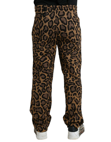 Dolce & Gabbana Brown Leopard Print Polyester Jogger Pants