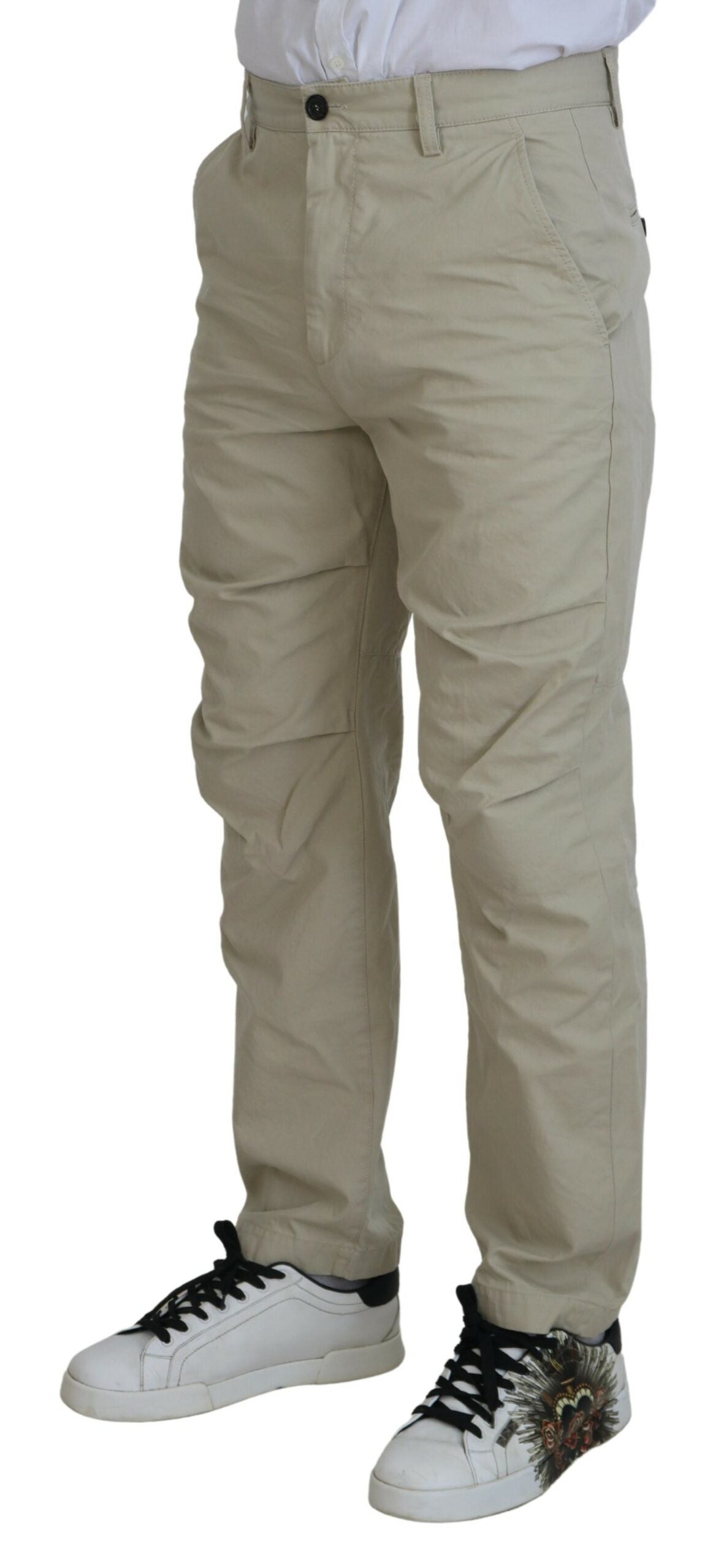 Dsquared² Beige Cotton Straight Fit Men Casual Pants