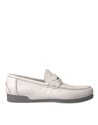 Dolce & Gabbana White Gray Leather Slip Mocassin Shoes Loafer