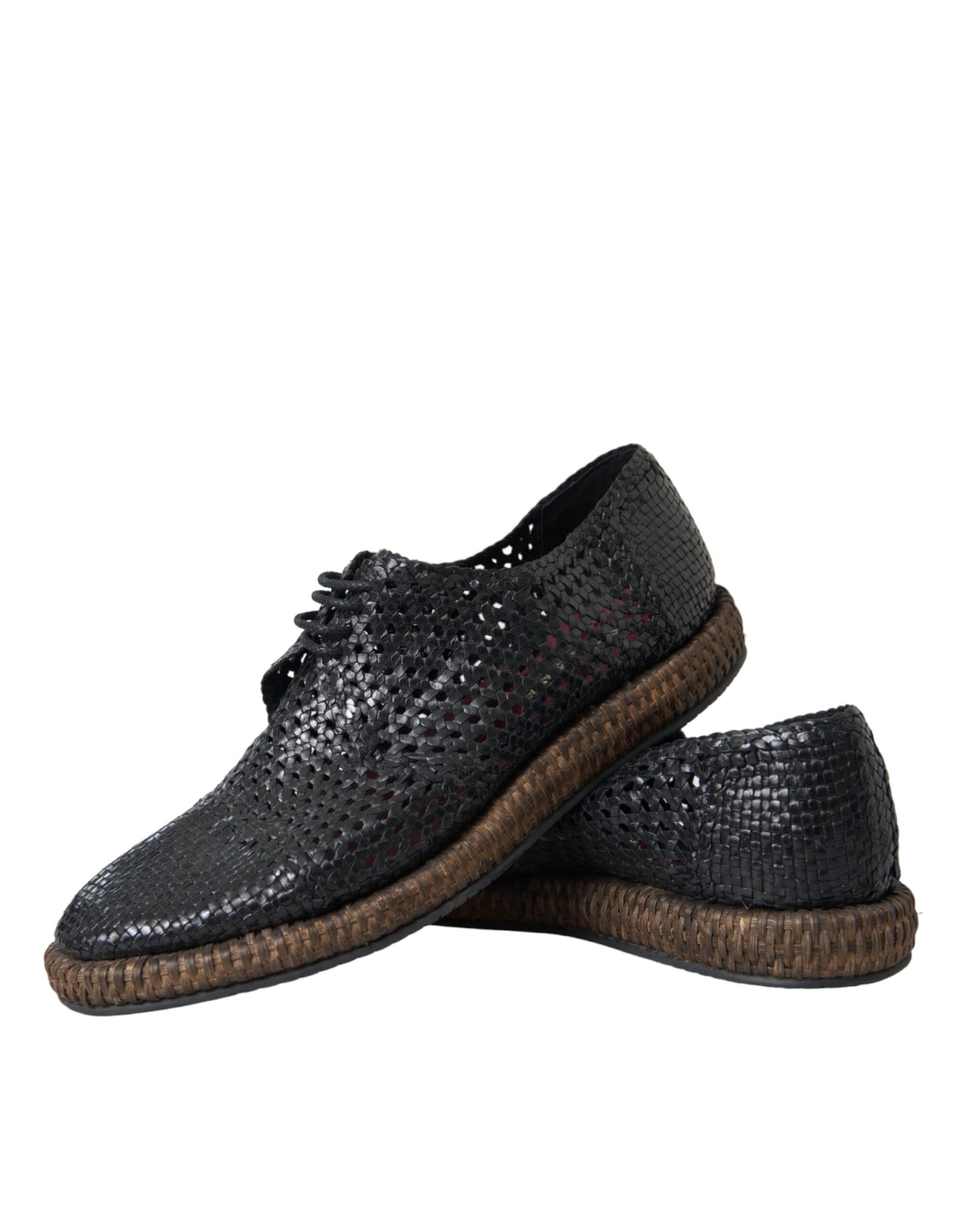 Dolce & Gabbana Black Woven Goat Leather Lace Up Derby Shoes