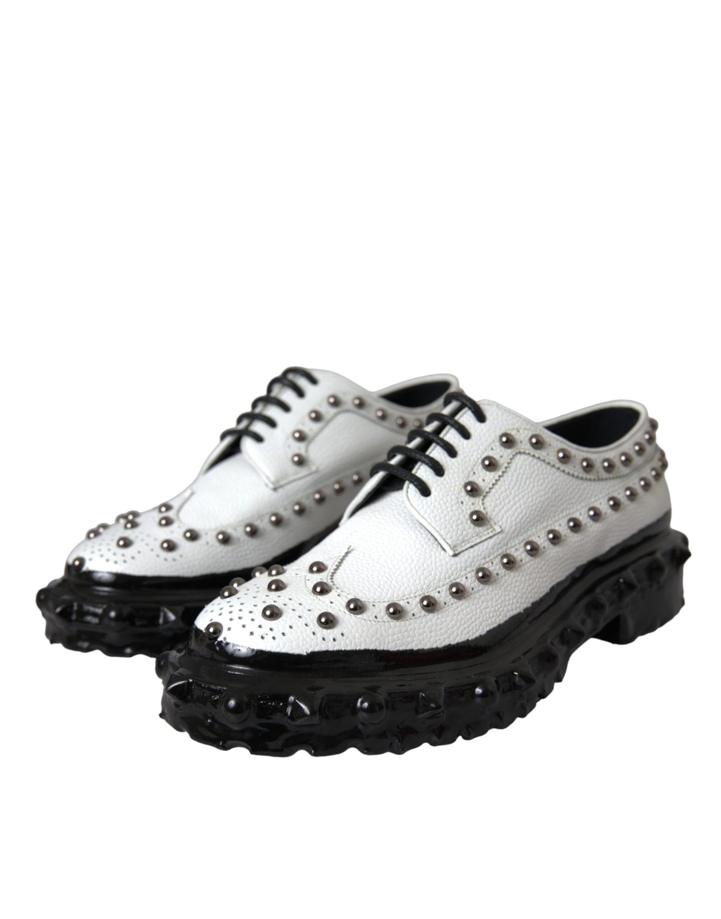 Dolce & Gabbana Black White Embellished Derby Formal Shoes