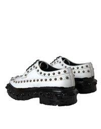 Dolce & Gabbana Black White Embellished Derby Formal Shoes