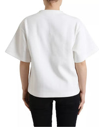 Dolce & Gabbana White Cotton Stretch Black HOT Crystal T-shirt