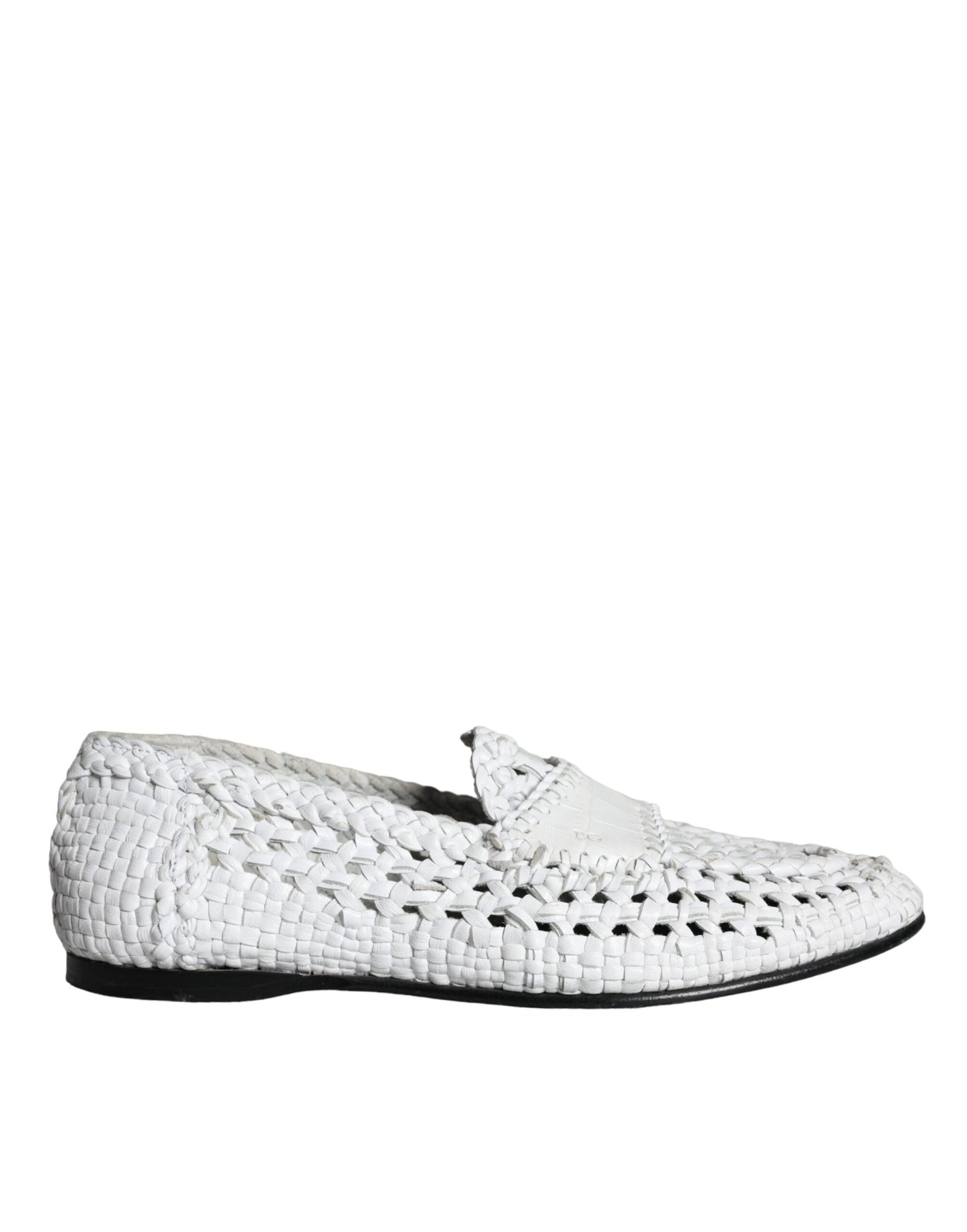 Dolce & Gabbana White Woven Leather Slip On Loafers Men Shoes