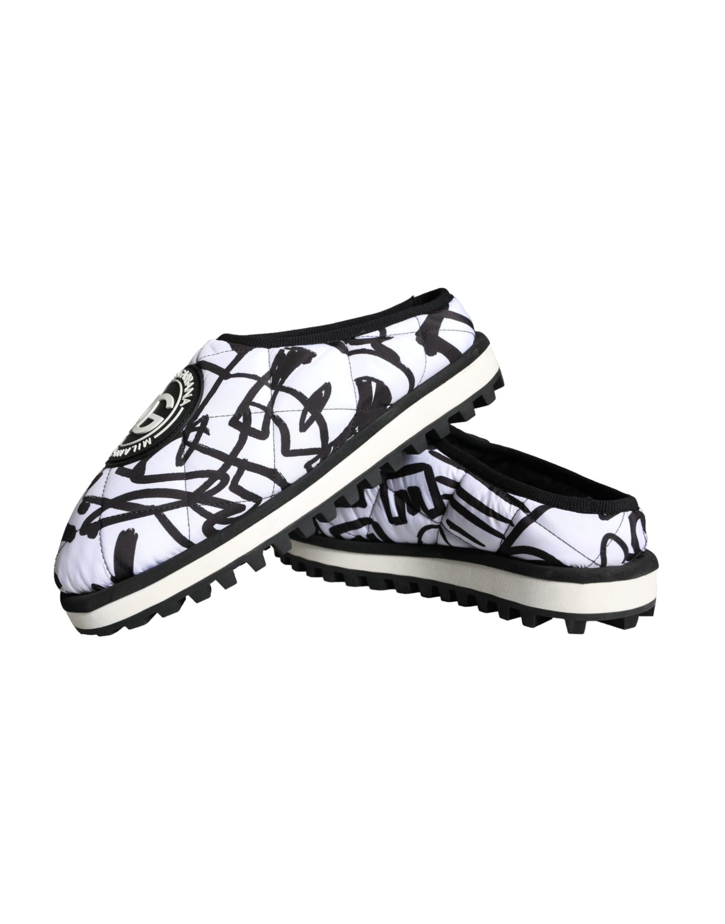 Dolce & Gabbana Black White Quilted Logo Sandals Slides Shoes