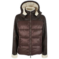 Yes Zee Brown Nylon Men's Quilted Jacket