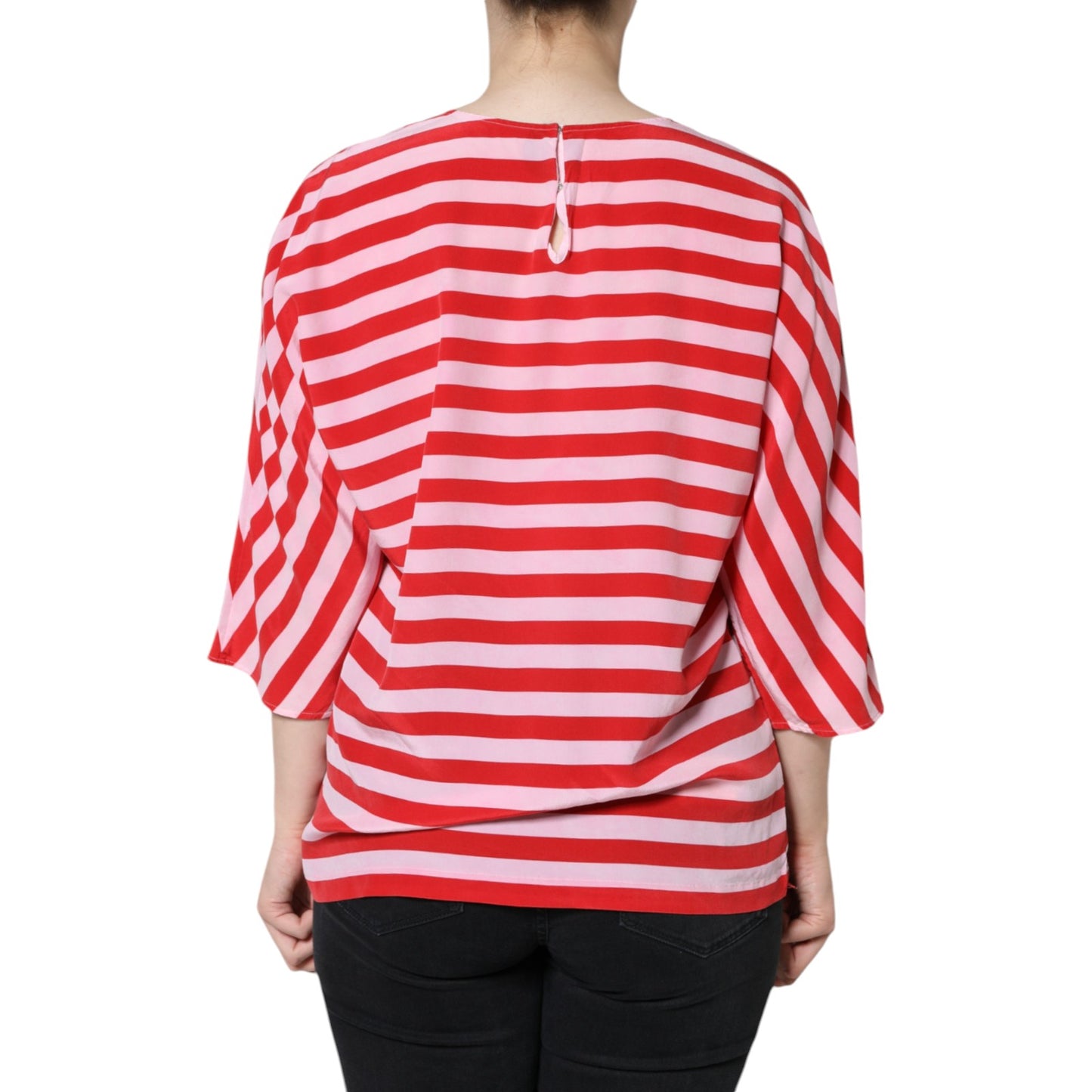 Dolce & Gabbana White Red Striped Silk Round Neck T-shirt