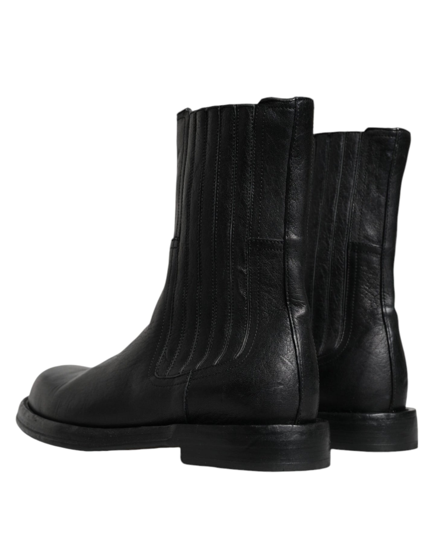 Dolce & Gabbana Black Horse Leather Mid Calf Boots Shoes