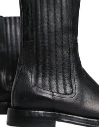 Dolce & Gabbana Black Horse Leather Mid Calf Boots Shoes