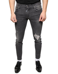 Dolce & Gabbana Black Tattered Cotton Skinny Men Denim Jeans