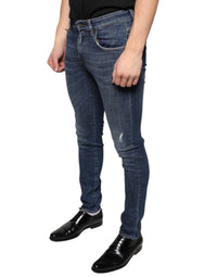 Dolce & Gabbana Dark Blue Washed Cotton Skinny Denim Jeans