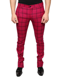 Dolce & Gabbana Pink Checkered Wool Skinny Pants