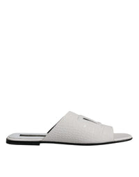 Dolce & Gabbana White DG Cut Out Leather Slides Sandals Shoes