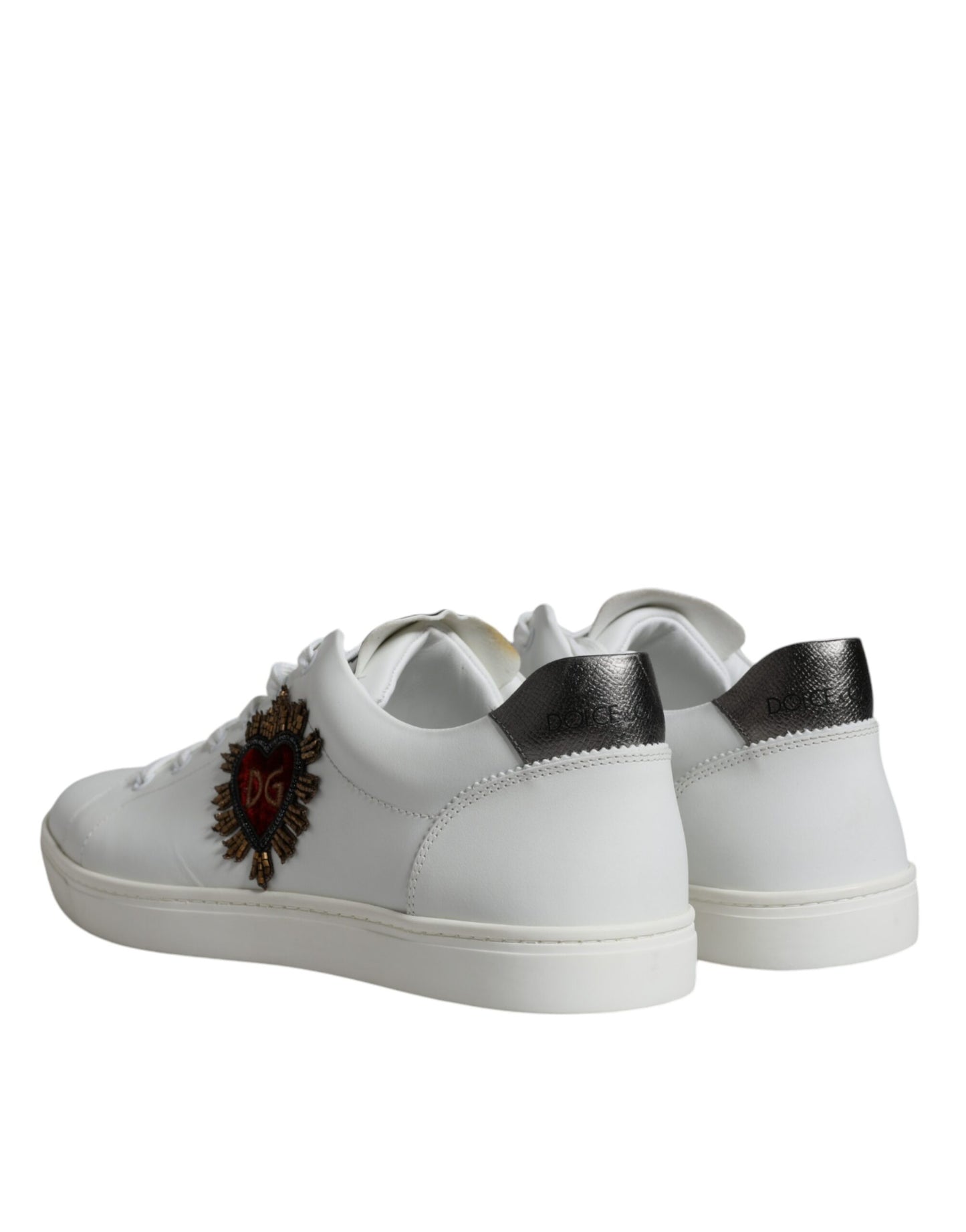 Dolce & Gabbana White Silver Sacred Heart Men Sneakers Shoes